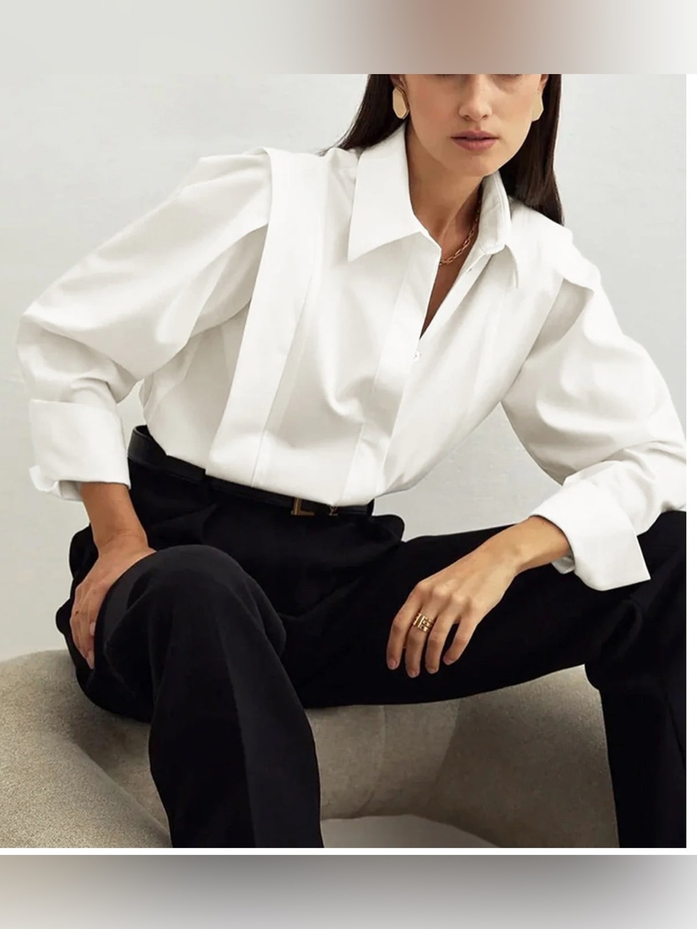 Commense White Button-Down Puff Shoulder Shirt